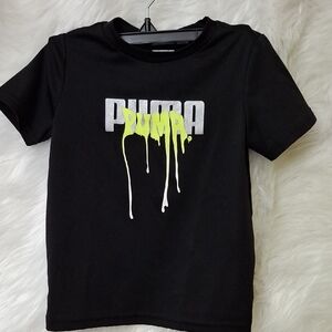 Puma Kids Black Tee with Dripping Neon Logo